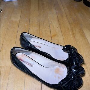 Prada womens vinyl Black heels with Bow